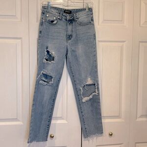 🌹 Nasty Gal Blue Distressed Denim Jeans - Size 8